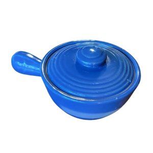 Vintage Blue Soup Bowl with Handle